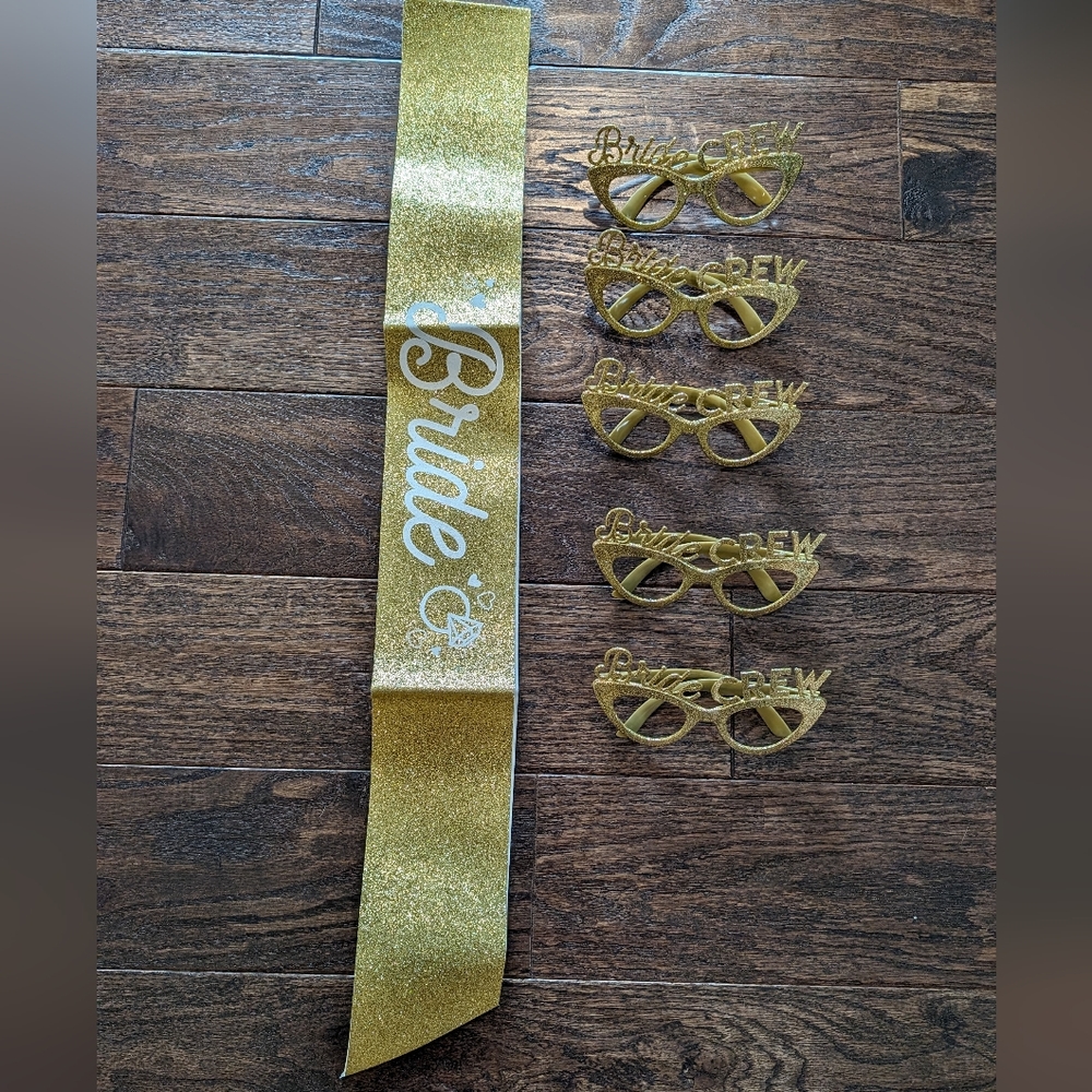 Gold Bride Crew and Bride Sash Bundle